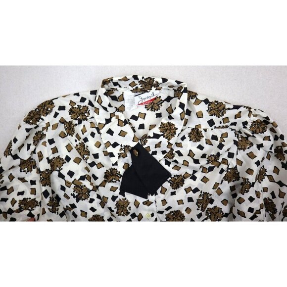 VINTAGE WOMEN'S WHITE BLACK GOLD PRINT LONG SLEEVE BLOUSE - JONQUIL JUDY BOND 12 - Picture 4 of 9